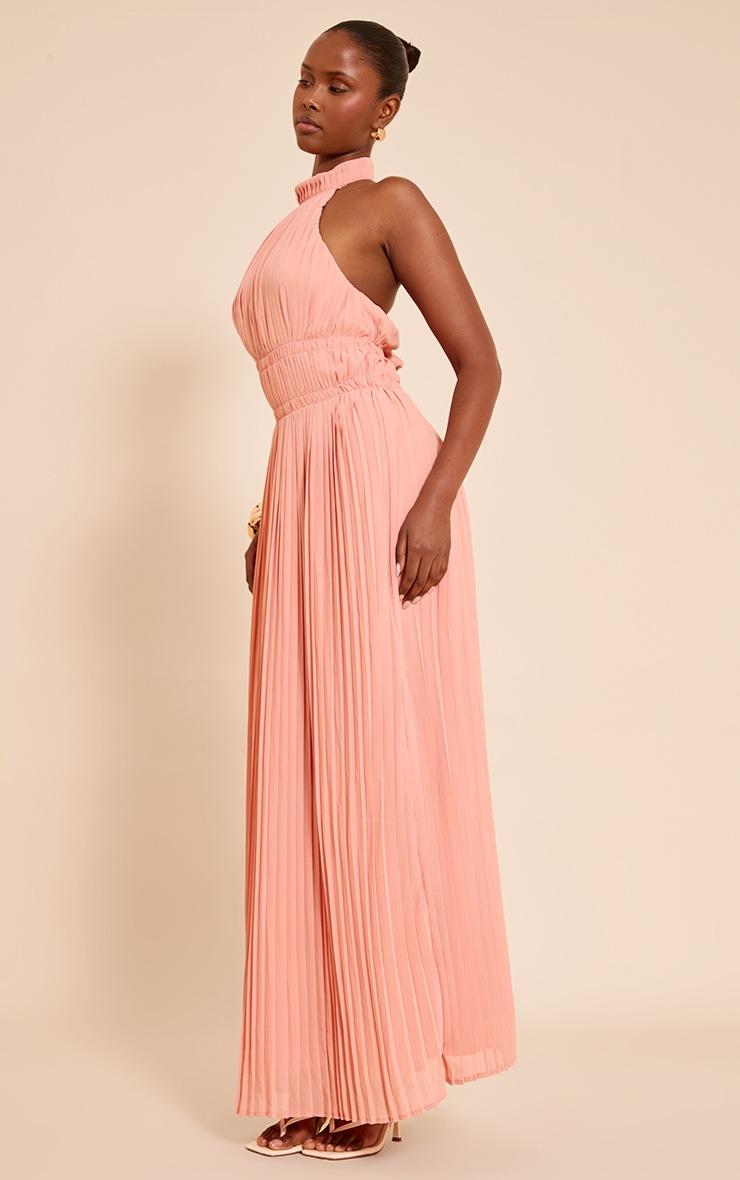 Pretty Little Thing Blush Extreme Pleated High Neck Sleeveless Maxi Dress