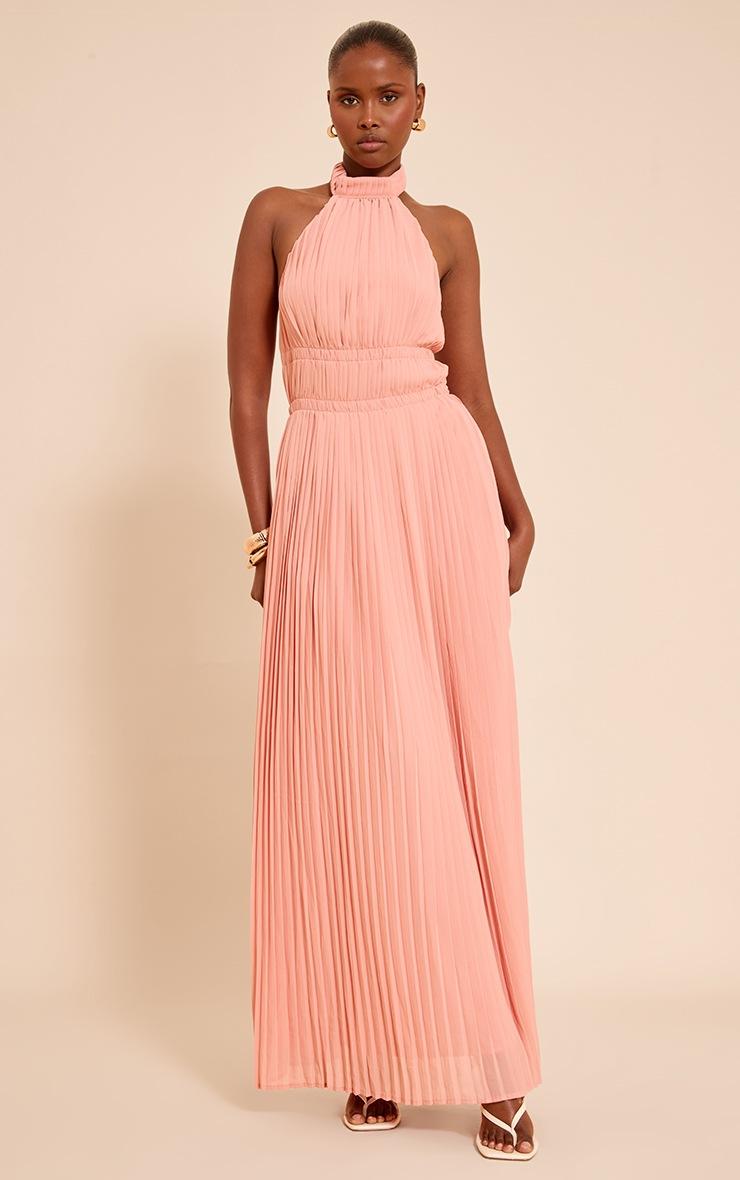 Pretty Little Thing Blush Extreme Pleated High Neck Sleeveless Maxi Dress