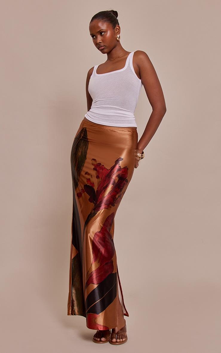 Pretty Little Thing Blush Floral Print Stretch Satin Maxi Skirt