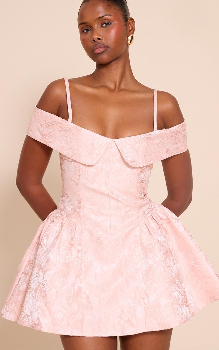 Pretty Little Thing Blush Jacquard Bardot Shift Dress