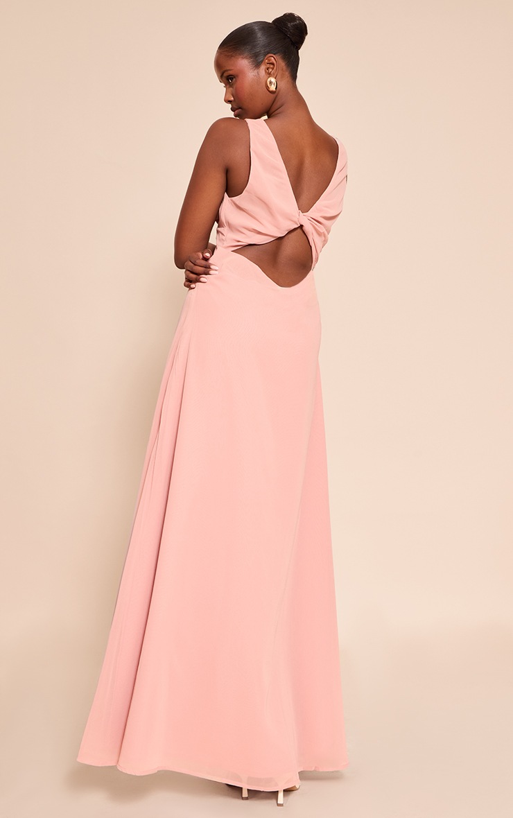 Pretty Little Thing Blush Plunge Chiffon Sleeveless Maxi Dress