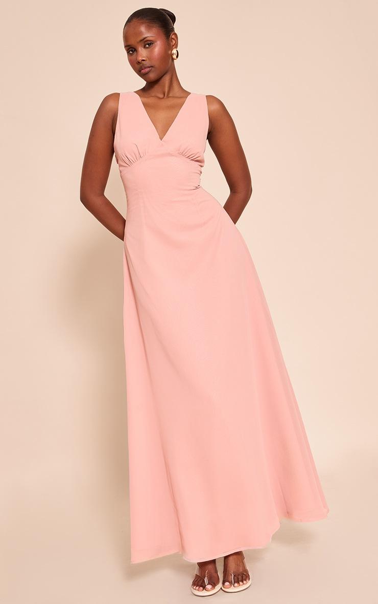 Pretty Little Thing Blush Plunge Chiffon Sleeveless Maxi Dress