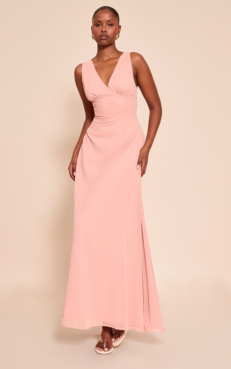 Pretty Little Thing Blush Plunge Chiffon Sleeveless Maxi Dress