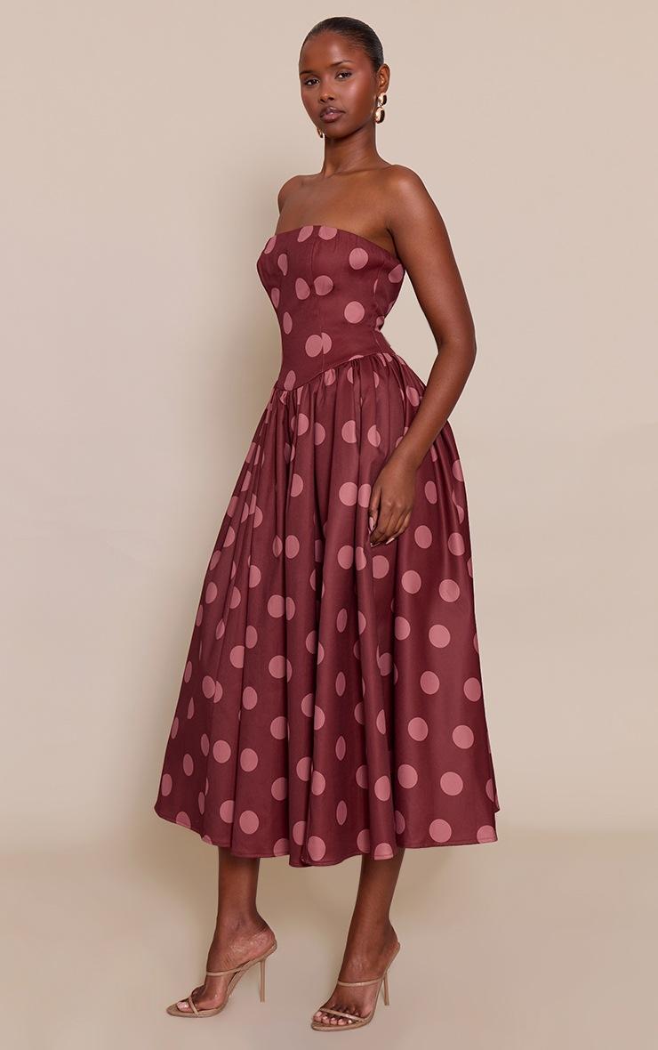 Pretty Little Thing Blush Polka Dot Woven Bandeau Ruched Skater Midaxi Dress