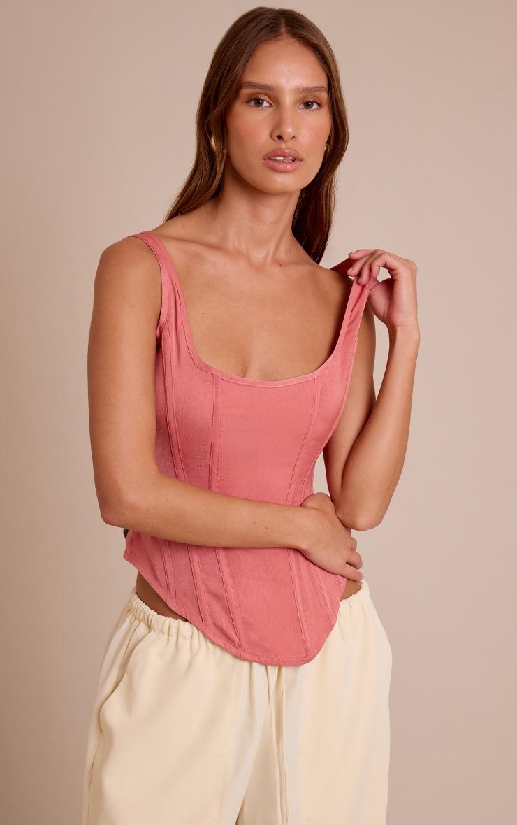 Pretty Little Thing Blush Rose Textured Boned Dip Hem Longline Corset