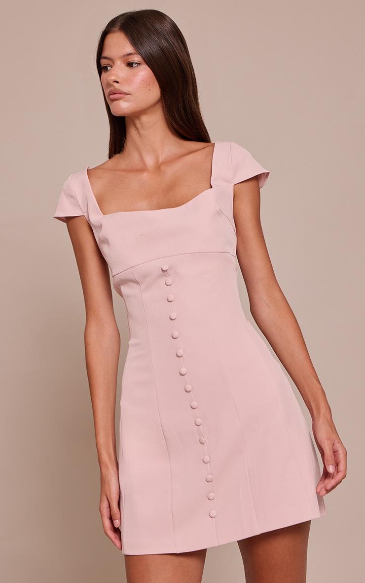 Pretty Little Thing Blush Tailored Woven Button Detail Shift Dress