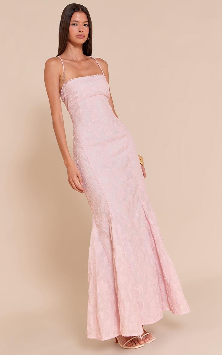 Pretty Little Thing Blush Textured Lace Up Back Maxi Dress