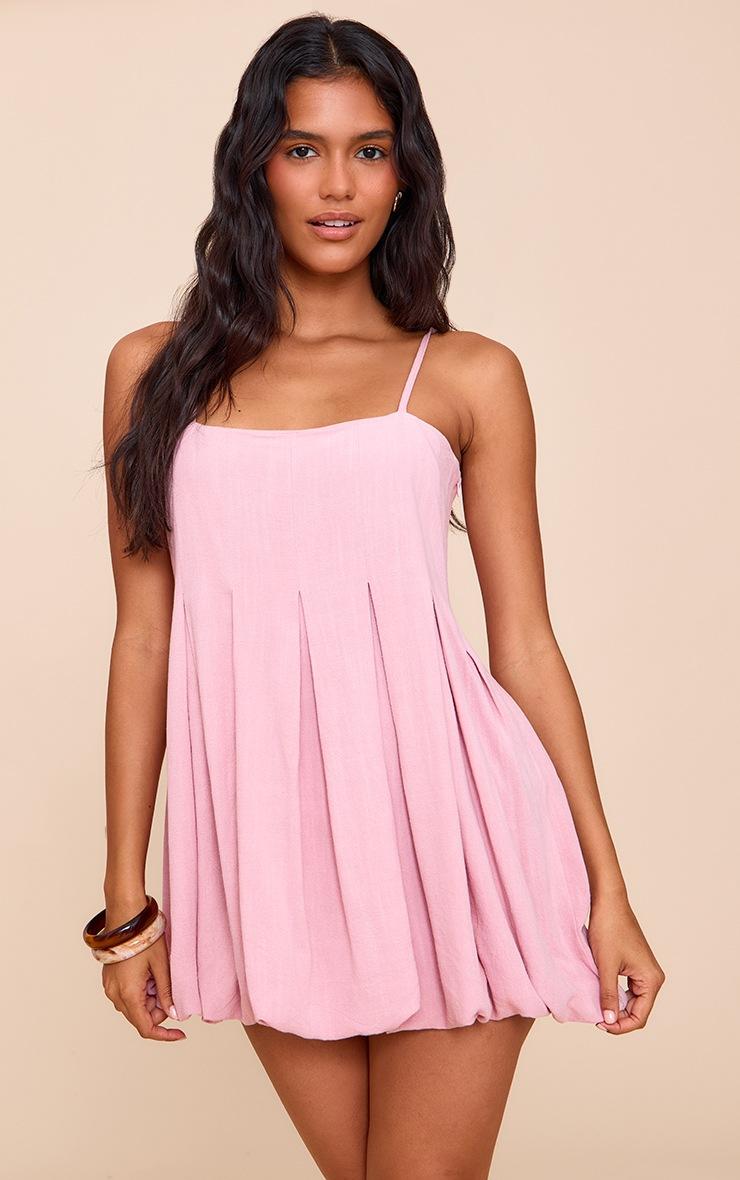 Pretty Little Thing Blush Textured Woven Pleated Mini Dress