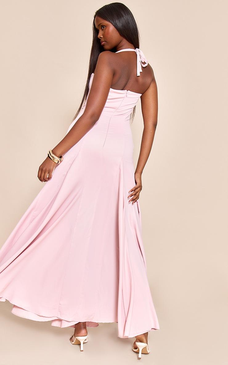 Pretty Little Thing Blush Woven Halterneck Ruched Bust Detail Maxi Dress