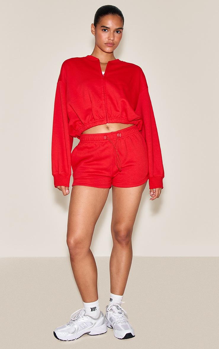 Pretty Little Thing Bright Red Drawcord Waist Cropped Zip Up Sweatshirt
