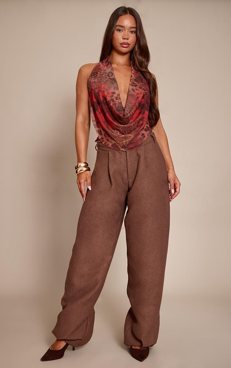 Pretty Little Thing Brown Abstract Animal Print Mesh Halterneck Top