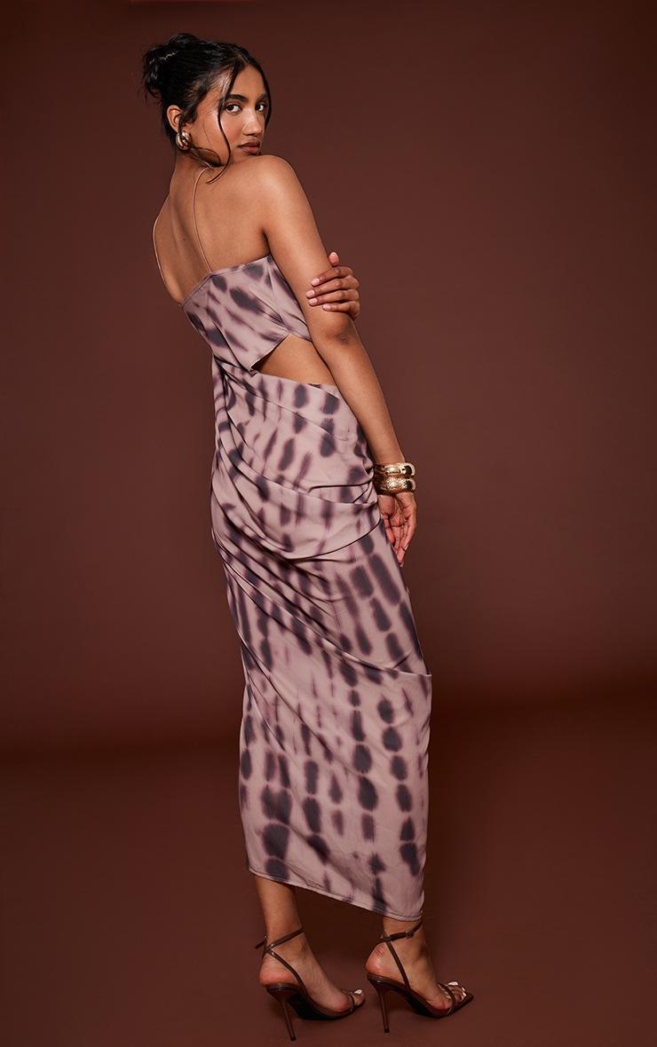 Pretty Little Thing Brown Abstract Chiffon Drape Cut Out Midaxi Dress