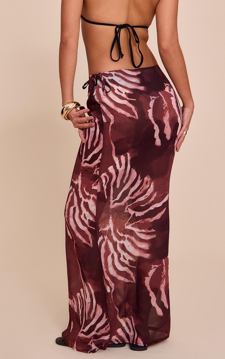 Pretty Little Thing Brown Abstract Print Sheer Low Rise Maxi Skirt