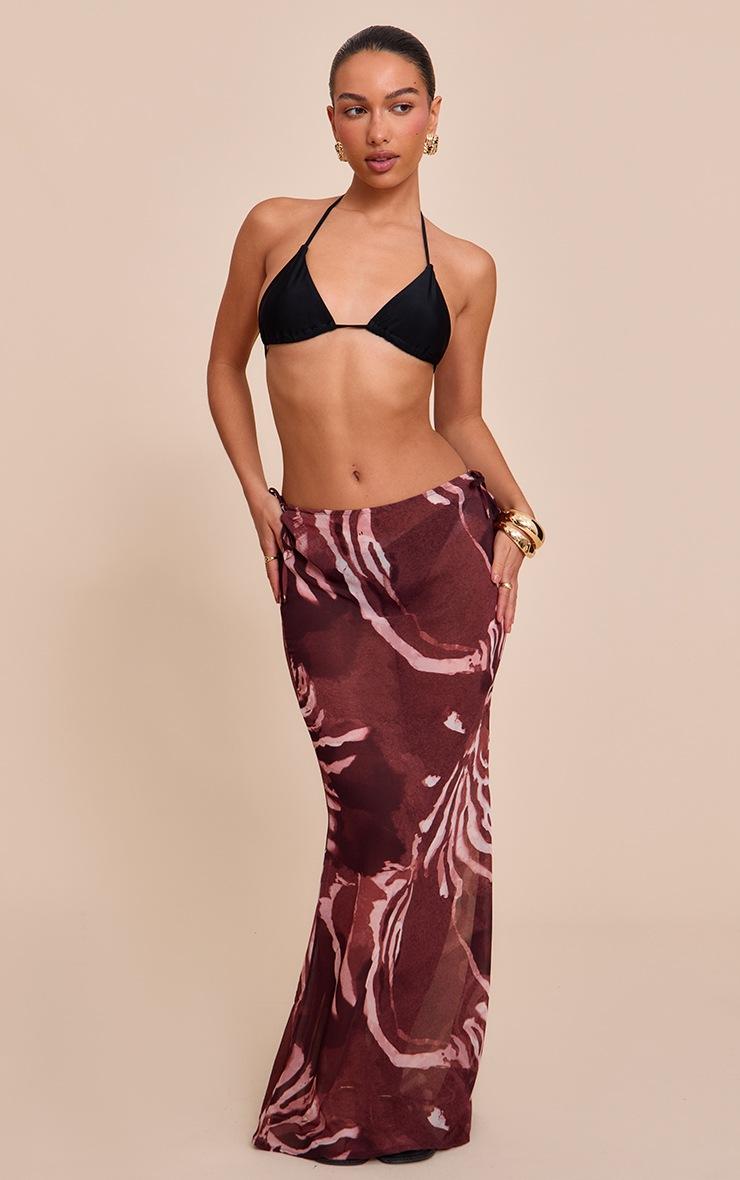 Pretty Little Thing Brown Abstract Print Sheer Low Rise Maxi Skirt