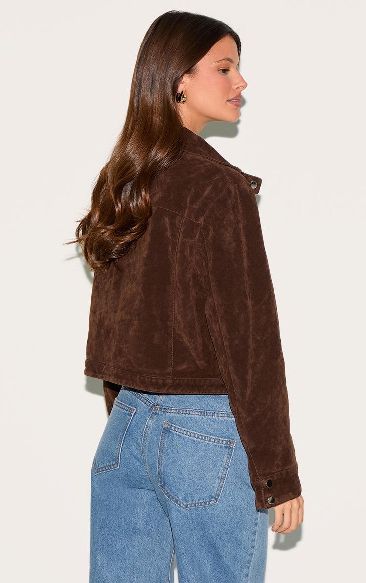 Pretty Little Thing Brown Brushed Faux Suede Seam Detail Jacket