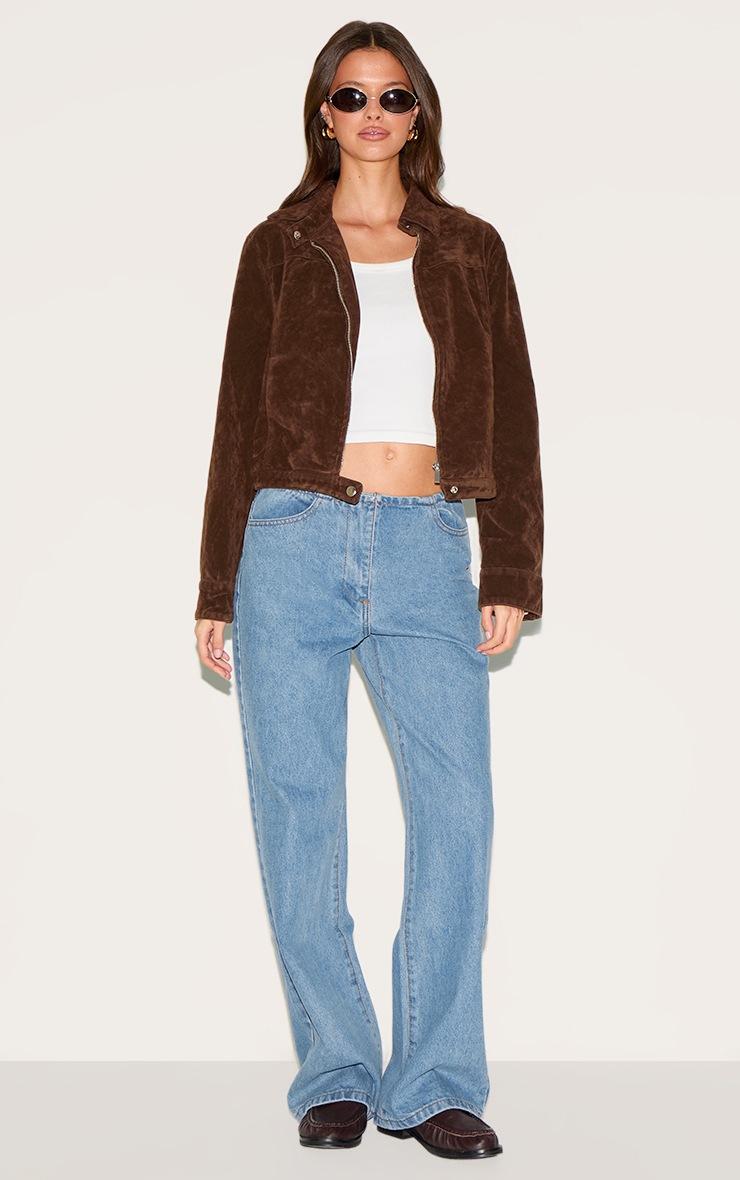 Pretty Little Thing Brown Brushed Faux Suede Seam Detail Jacket
