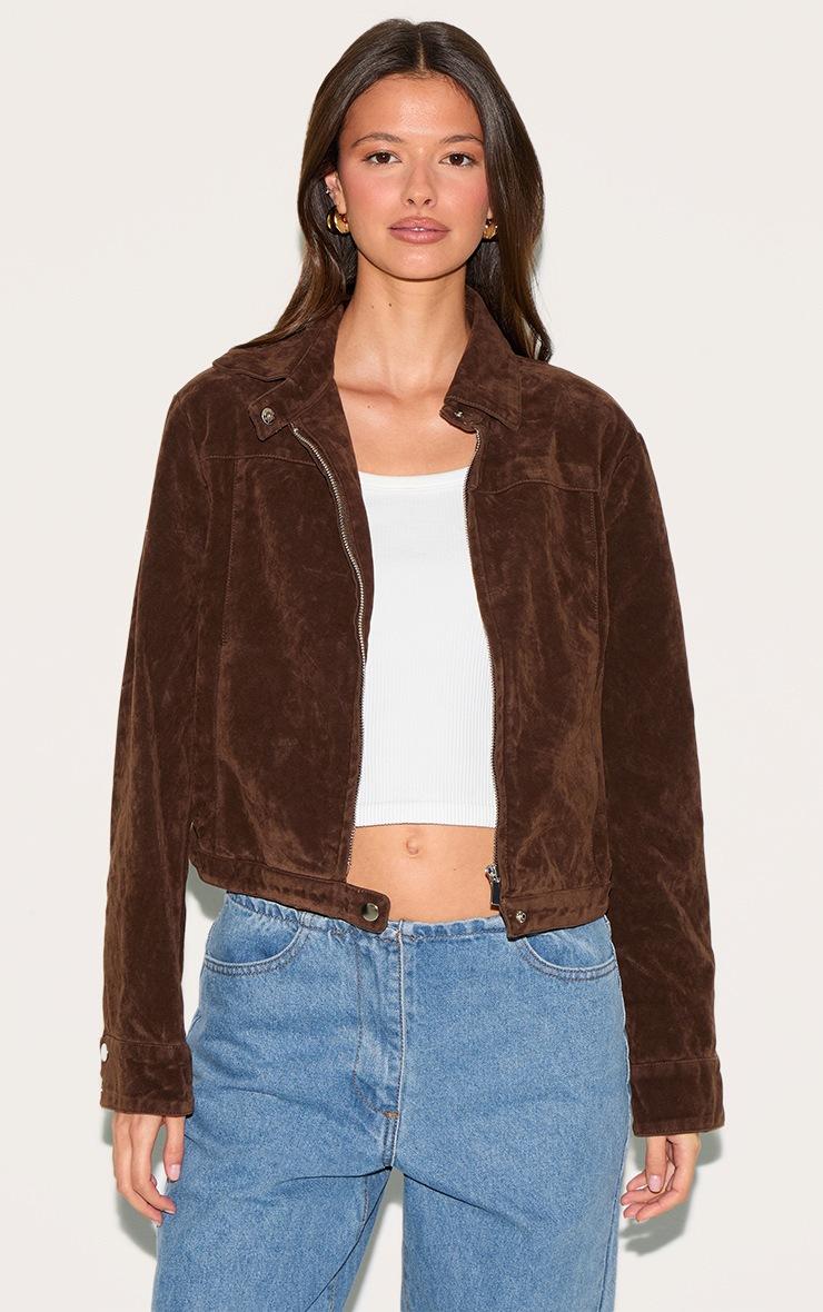 Pretty Little Thing Brown Brushed Faux Suede Seam Detail Jacket