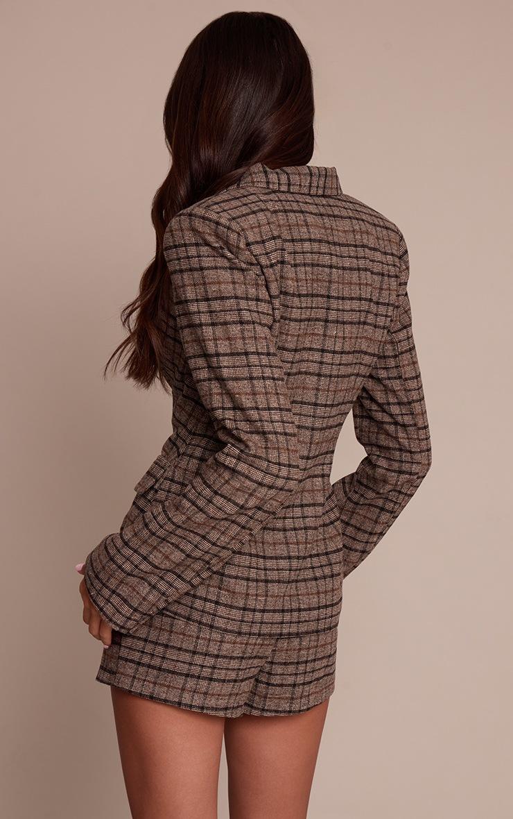 Pretty Little Thing Brown Check Print Longline Blazer