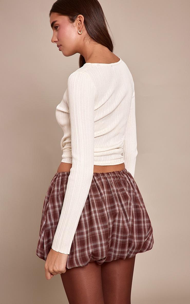 Pretty Little Thing Brown Check Puffball Mini Skirt