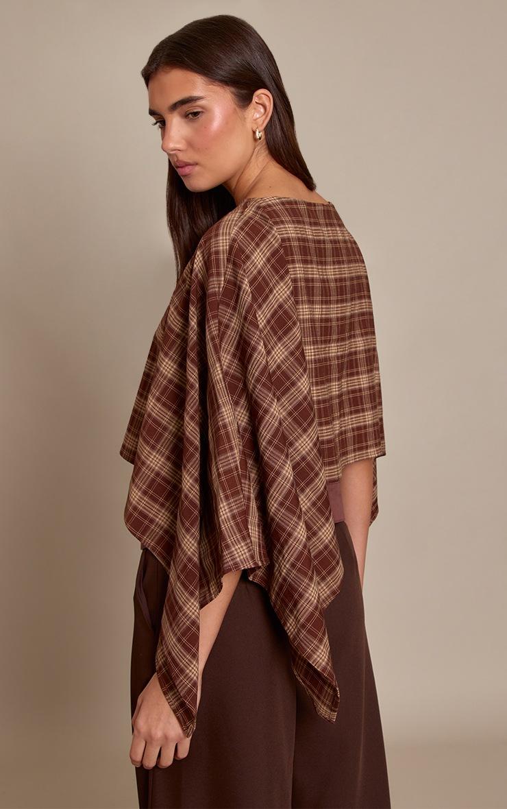 Pretty Little Thing Brown Check Woven Cape Style Top
