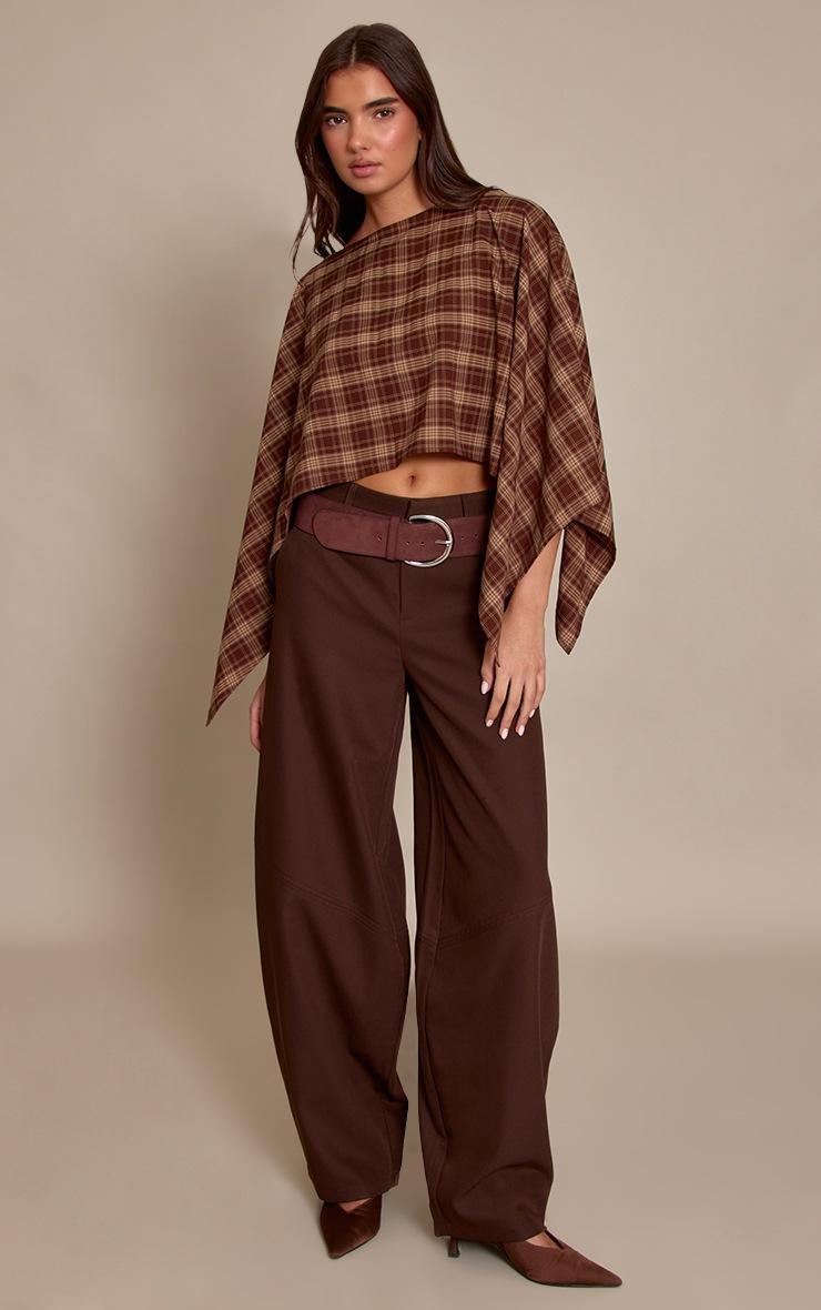 Pretty Little Thing Brown Check Woven Cape Style Top
