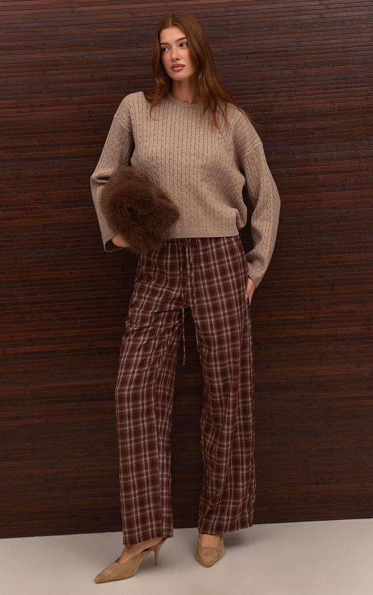 Pretty Little Thing Brown Check Woven Drawstring Low Rise Relaxed Pants