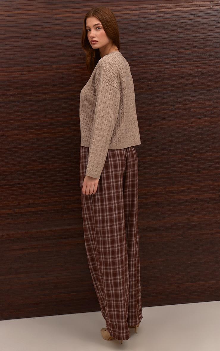 Pretty Little Thing Brown Check Woven Drawstring Low Rise Relaxed Pants