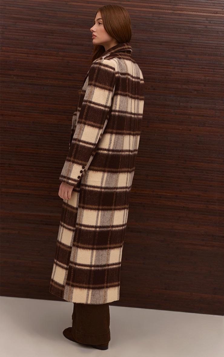 Pretty Little Thing Brown Checked Structured Double Breasted Wool Look Maxi Coat