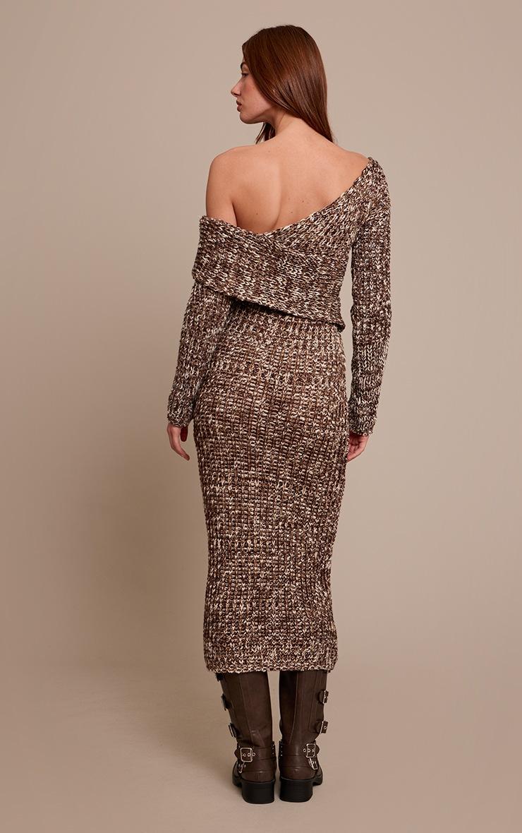 Pretty Little Thing Brown Chunky Knit Asymmetric Midi Dress