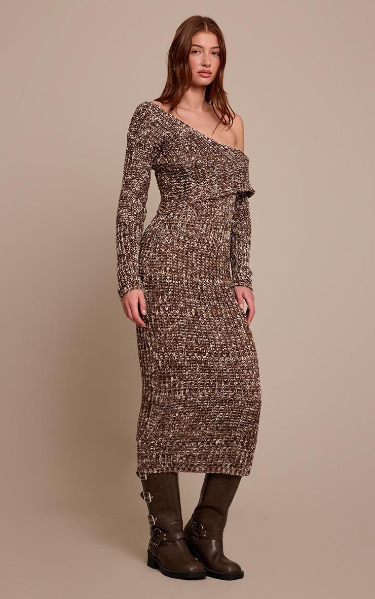 Pretty Little Thing Brown Chunky Knit Asymmetric Midi Dress