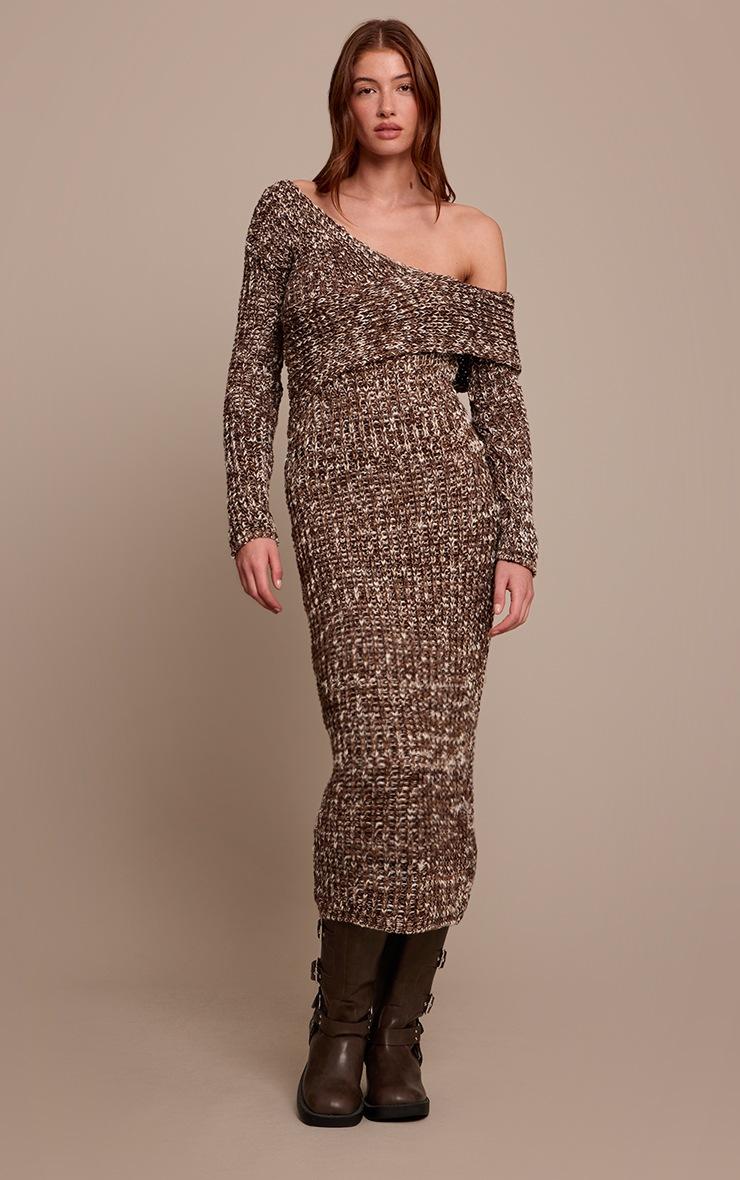 Pretty Little Thing Brown Chunky Knit Asymmetric Midi Dress