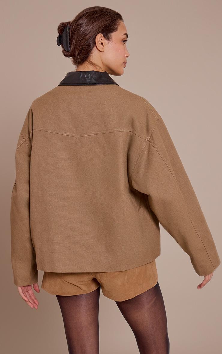 Pretty Little Thing Brown Contrast Collar Twill Oversized Trucker Jacket