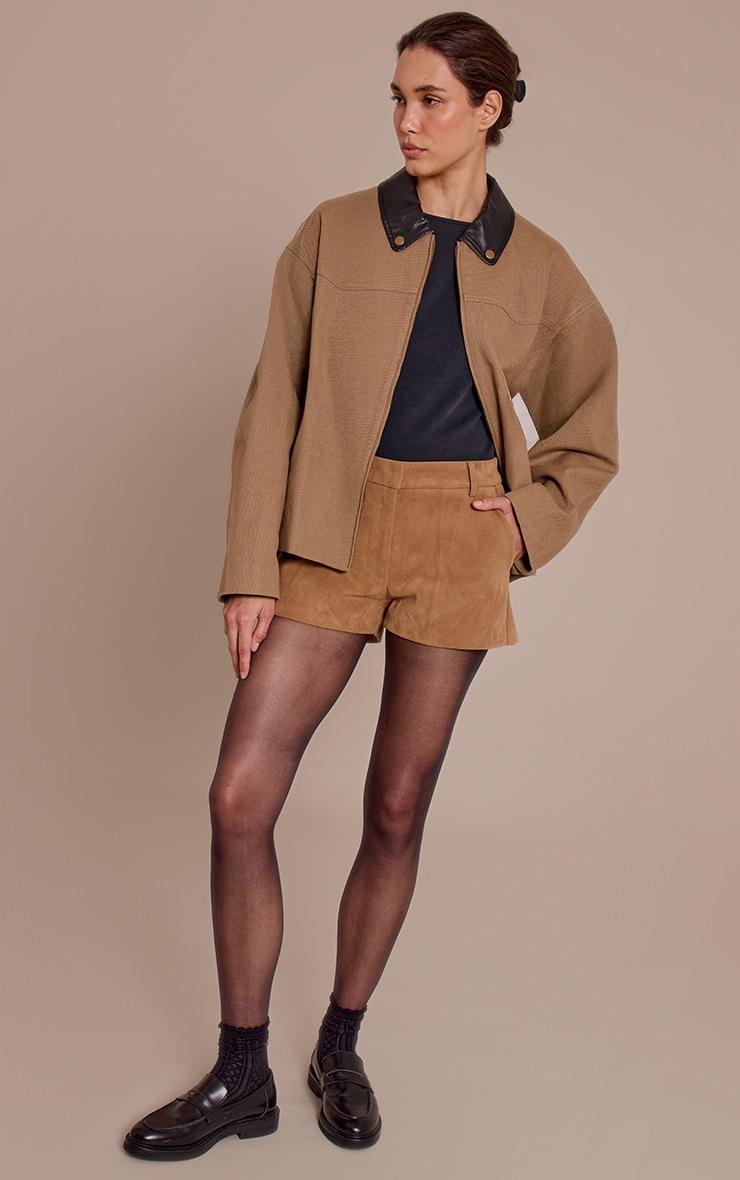 Pretty Little Thing Brown Contrast Collar Twill Oversized Trucker Jacket