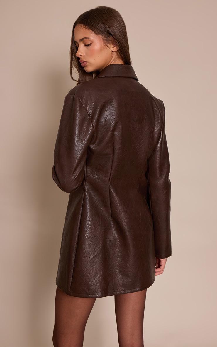 Pretty Little Thing Brown Croc Faux Leather Blazer Dress