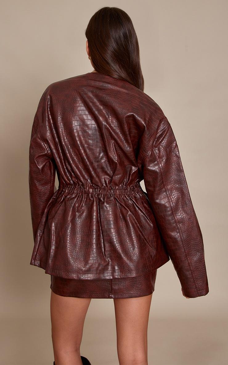 Pretty Little Thing Brown Croc Faux Leather Cinched Waist Jacket