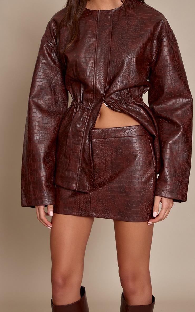 Pretty Little Thing Brown Croc Faux Leather Mini Skirt