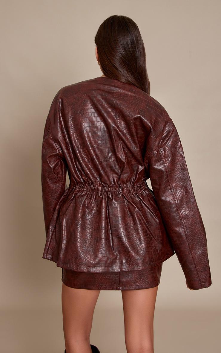 Pretty Little Thing Brown Croc Faux Leather Mini Skirt