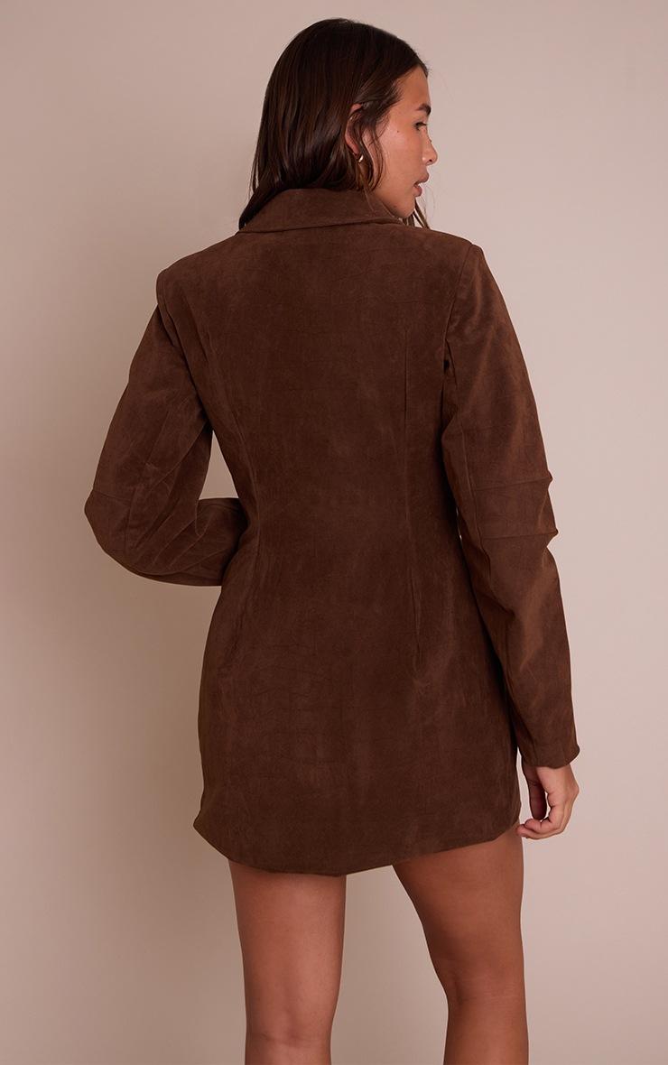 Pretty Little Thing Brown Croc Faux Suede Blazer Dress