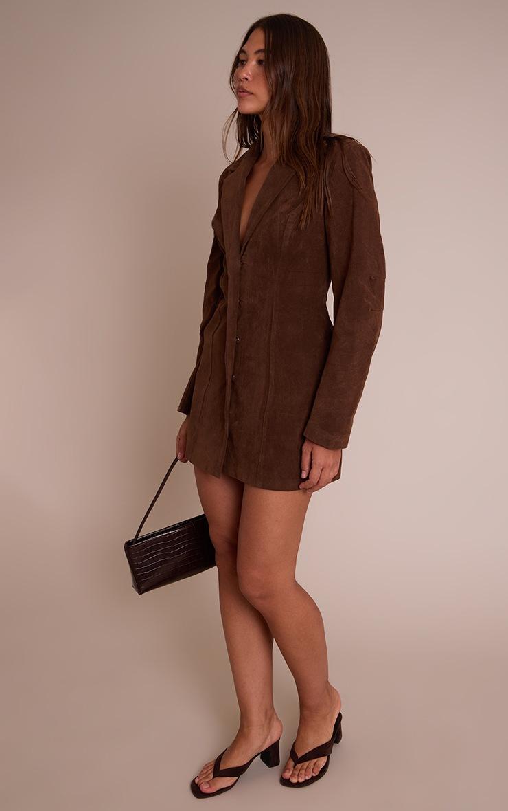 Pretty Little Thing Brown Croc Faux Suede Blazer Dress