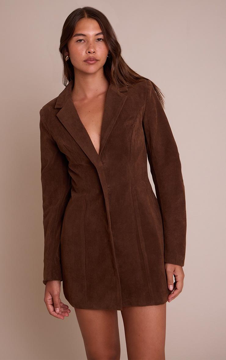 Pretty Little Thing Brown Croc Faux Suede Blazer Dress