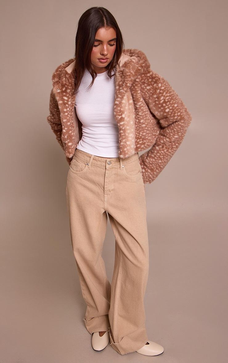 Pretty Little Thing Brown Deer Print Cropped Faux Fur Hooded Coat