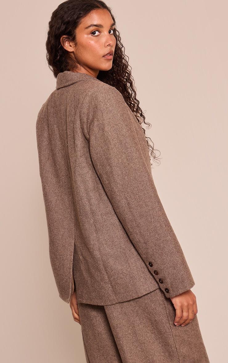 Pretty Little Thing Brown Dogtooth Brushed Tailored Blazer