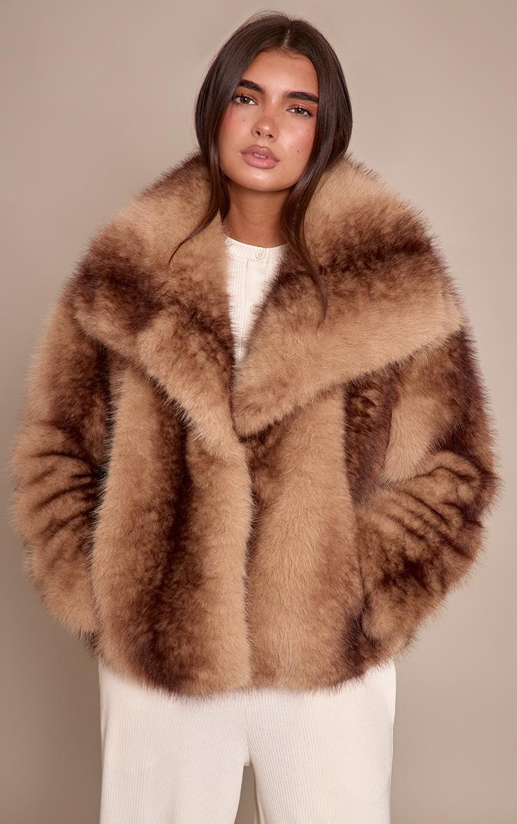 Pretty Little Thing Brown Faux Fur Short Shawl Collar Coat