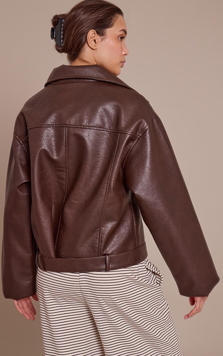 Pretty Little Thing Brown Faux Leather Oversized Biker Jacket