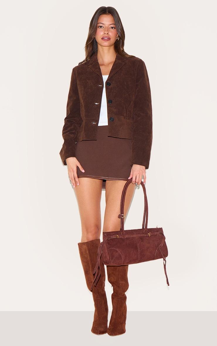 Pretty Little Thing Brown Faux Suede Cropped Blazer