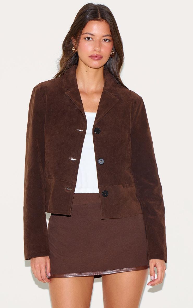 Pretty Little Thing Brown Faux Suede Cropped Blazer
