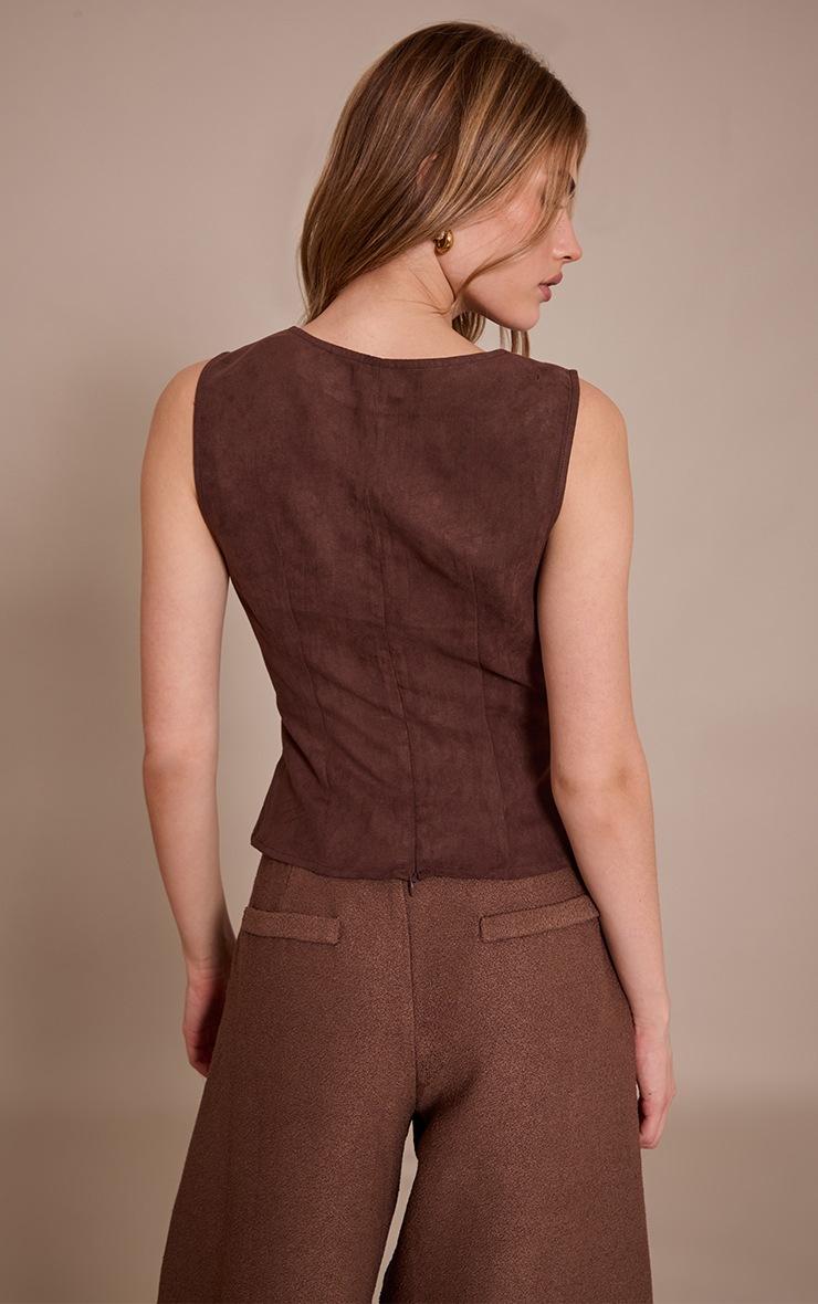 Pretty Little Thing Brown Faux Suede Fitted Cut Out Long Top