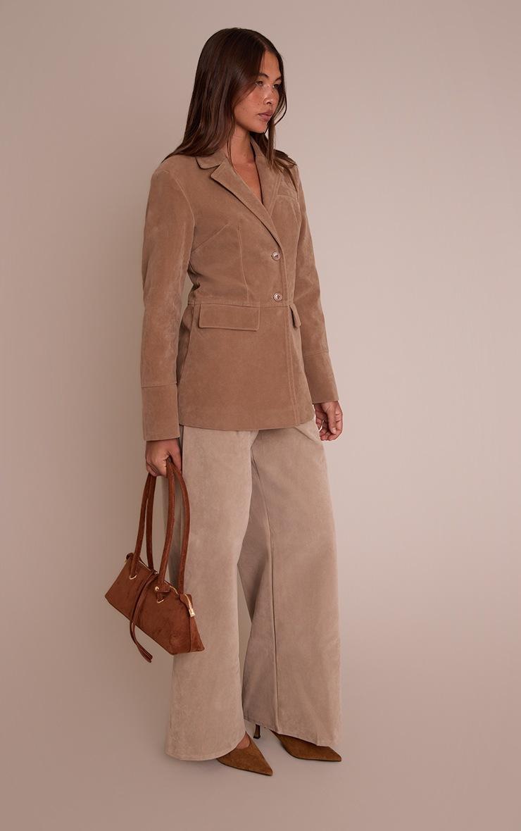 Pretty Little Thing Brown Faux Suede Pocket Detail Cinched Waist Blazer