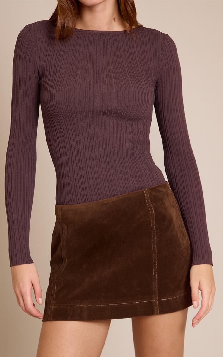 Pretty Little Thing Brown Faux Suede Stitching Detail Mini Skirt
