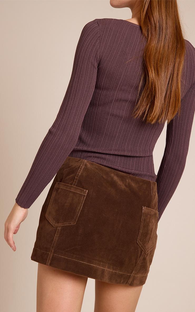 Pretty Little Thing Brown Faux Suede Stitching Detail Mini Skirt